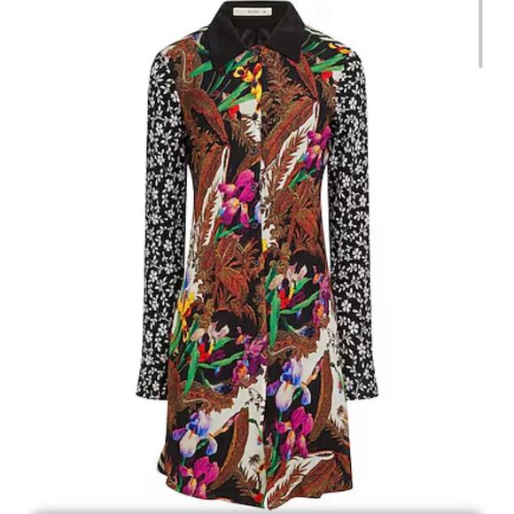 ETRO Shirt Dress 40 S 4 Coat Silk Floral Mini Cocktail Multi Collared Button Up - Picture 3 of 8
